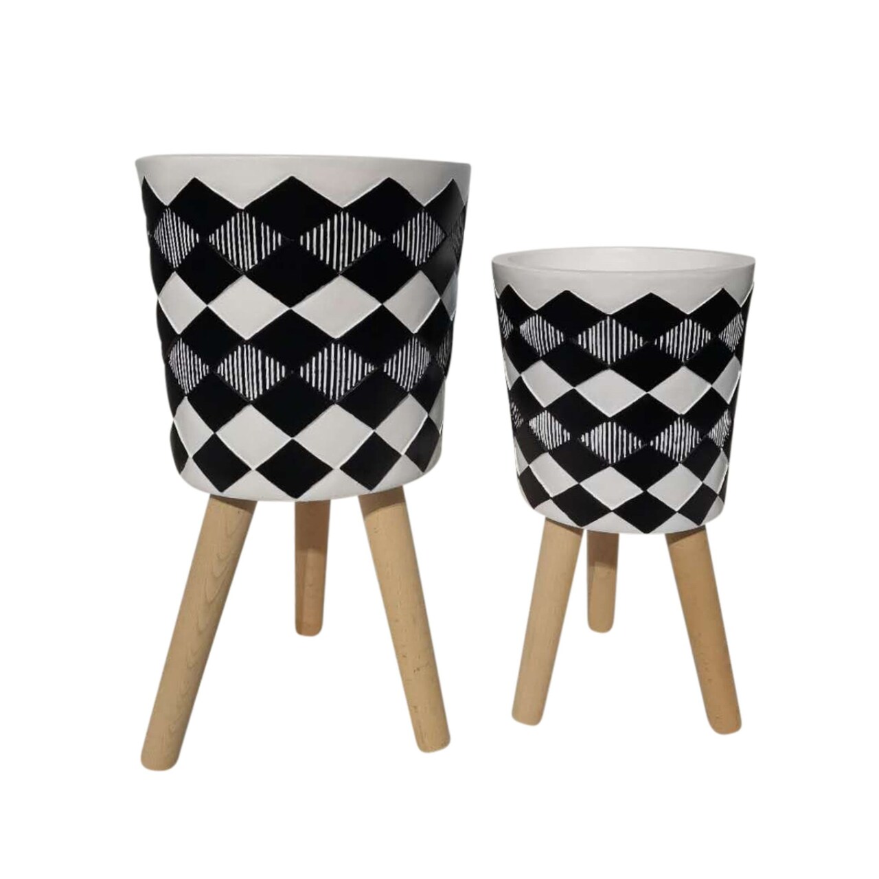 Kingston Living Diamond Design Outdoor Tripod Legs Planters - 12" - Black and White - Set of 2